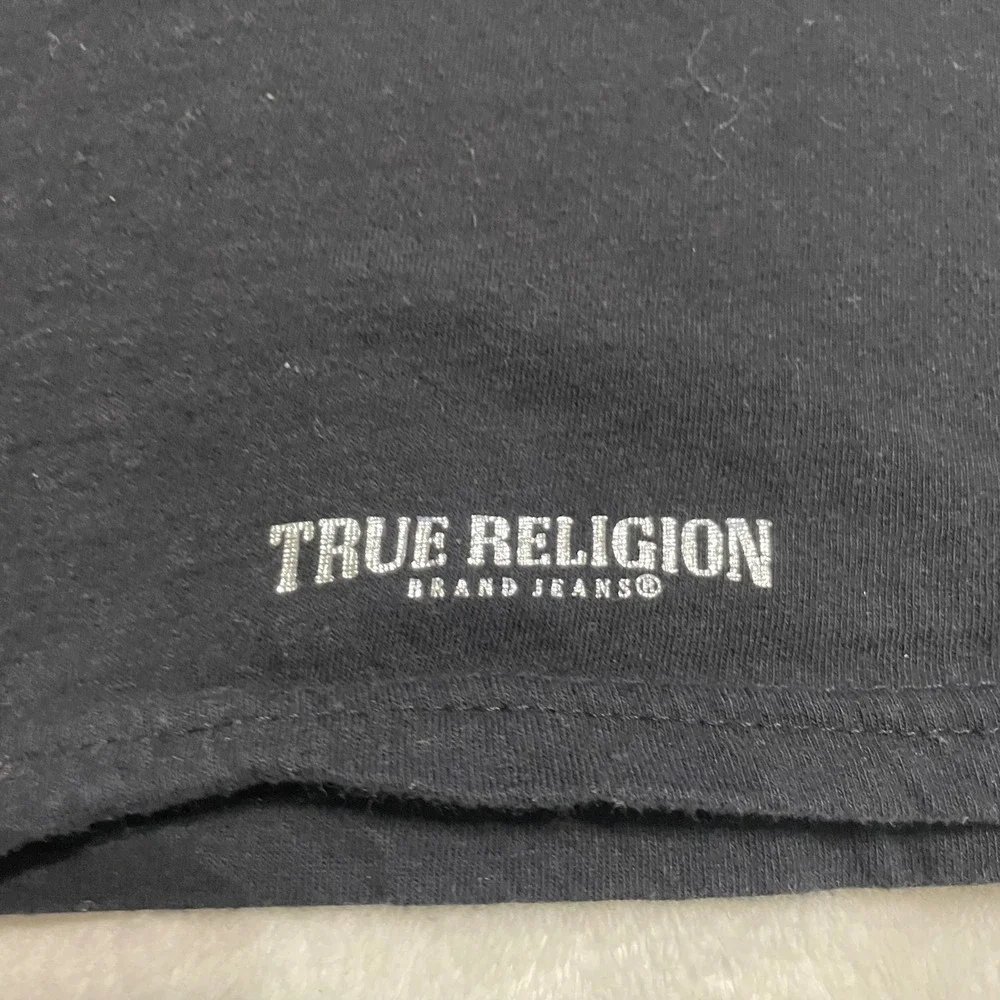 True Religion T-Shirt Mens Medium Black Silver Horseshoe Logo Short Sleeve Tee